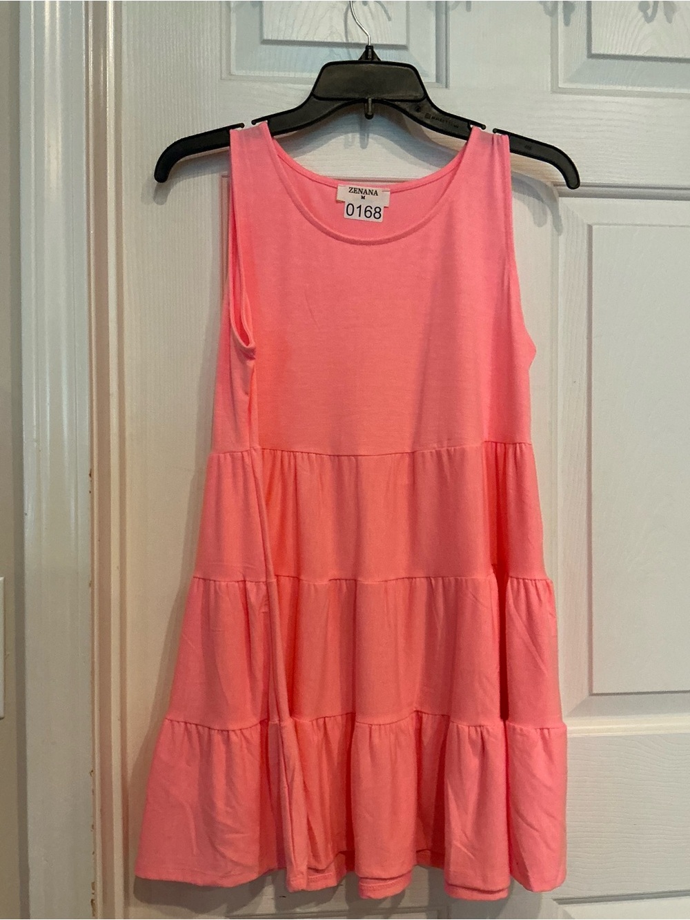 Zenana Outfitters Women’s Sleeveless Tiered Dress - Coral Pink